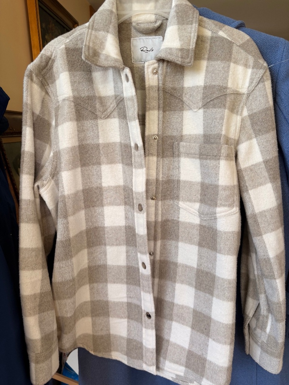 Rails Ivory Oatmeal Buffalo Check Tripp Fleece Flannel Shirt Shacket in XS